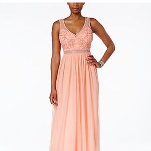 Adrianna Papell Illusion Beaded Gown Coral Size 4